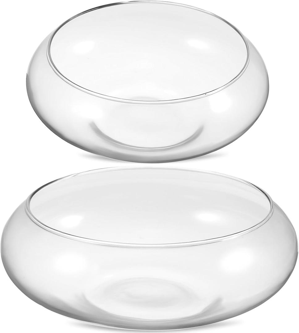 BESPORTBLE Glass Fish Bowl Vase - 2pcs Clear Shallow Bowl Planter Round Terrarium Hydroponic Planter Flower VAE for Plants Succulent Air Plant Candy Bowl, 15.00X15.00X6.00CM