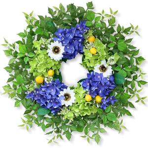 26" Hydrangea Wreath for Front Door, Porch, Window - Large Artificial Silk Flowers Outdoor Wreath for Home, Farmhouse, Wedding, Outside Decor - Spring, Summer, Fall, All Seasons (Purple)