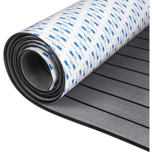 OCEANBROAD EVA Foam Boat Flooring with 3M Adhesive Backing Marine Self-Adhesive Decking 96''x45.6''/36''/28.8''/16.8'', 48''x16.8'' Faux Teak Sheet for Jon Boats Swim Platform Helm Pad RV Floor (Dark Gray with Black Seam Lines)