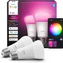 Philips Hue Smart LED A19 Bulb 2-Pack, White Color Ambiance, E26 Base, 7.2W, Full Spectrum Light 1000K-20000K, 810 Lumens, Dimmable, Works with Alexa, Google,& Apple Home