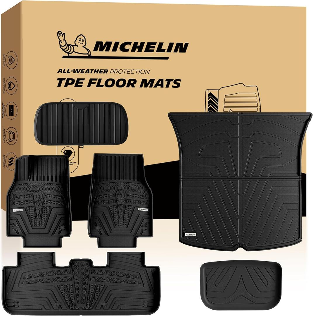 Michelin Vehicle Mat for 2025-2027 Tesla Model Y Juniper 5 Seat (6 Piece) | Floor Mats & Trunk & Frunk Mats, All-Weather TPE Custom Fit Liner,Elite Series, Not Fit Standard or 7 Seat