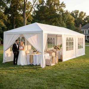 10x30 Outdoor Canopy Tent for Parties, Waterproof Party Tent with 8 Removable Sidewalls & Windows, Heavy Duty Outdoor Canopy for Wedding, Backyard Events & Commercial Use, White