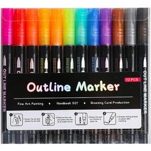 12/24/36/48 Colors Glitter Outline Markers - Shimmer Outline Pens for Card Making, Art Drawing, DIY Crafts, Christmas Greeting Cards & Gifts (12 Colors)
