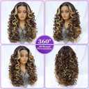 Felek Honey Blonde Wig Long Synthetic Loose Wave Lace Front Wigs for Black and White Women Ombre Brown 13x6 HD Transparent Lace Frontal Wigs Pre Plucked Wear and Go Glueless Curly Wig 24 inch P4/27