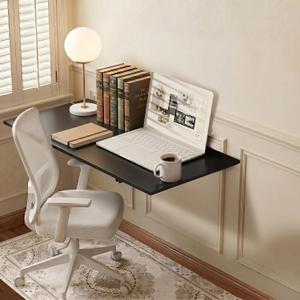 GOYLSER Wall Mounted Desk Folding Table Laundry Fold Table, Fold Down Work Bench, Foldable Mount Station for Floating Bar, Office, Dining Room, Kitchen, Black, 35" x 20.5"