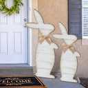 Yerliker 2 Pcs Outdoor Easter Decorations for Porch, Large Wooden Easter Bunny Porch Signs Rustic Farmhouse Decoration Spring Party Supplies for Front Door Yard Garden Decor, H: 31.6 in and 27.56 in