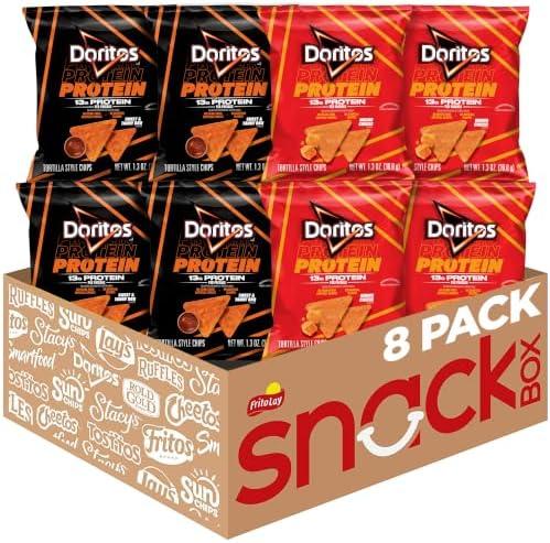 Doritos Protein Tortilla Chips, 2 Flavor Variety Pack, 1.3 oz Bags (8 Pack) | 13g Protein, No Colors from Artificial Sources, No Artificial Flavors, Nacho Cheese, Sweet & Tangy BBQ