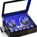 ANWBROAD Watch Winder for Automatic Watches 4 Watch Rotator and 6 Extra Storages with Super Quiet Motor LED Backlight Watch Turner Piano Paint Watch Shaker 4 Rotating Modes USB UJWW002E