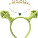 Sheliky 3Pcs Green Ears Headband Princess Crown Necklace Halloween Dress up Costume Accessories Set Women Cosplay Party Supplies