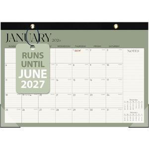 10 x 2026 Desk Calendar, Large Desktop/Wall Monthly Calendar (Jan. 2026 - Jun. 2027) 17'' x 12'' School Year Desk Planner for Teacher Family School Office Supplies (Green)