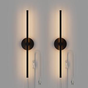 ZAGO Plug in or Hardwired Linear Wall Sconce: 24 Inch LED Indoor Modern Linear Wall Lights Set of Two with On/Off Switch, 5CCT Switchable, Matte Black, Dimmable for Living Room, Bedroom, Hallway