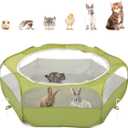 Pawaboo Small Animals Playpen, Waterproof Small Pet Cage Tent with Zippered Cover, Portable Outdoor Yard Fence with 3 Metal Rod for Chick/Kitten/Puppy/Guinea Pig/Rabbits/Hamster/Chinchillas, Green