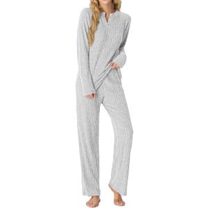 PrinStory Womens Pajama Sets Pajamas Fall Winter Long Sleeve Lounge Set Two Piece Soft Pjs (XXL)
