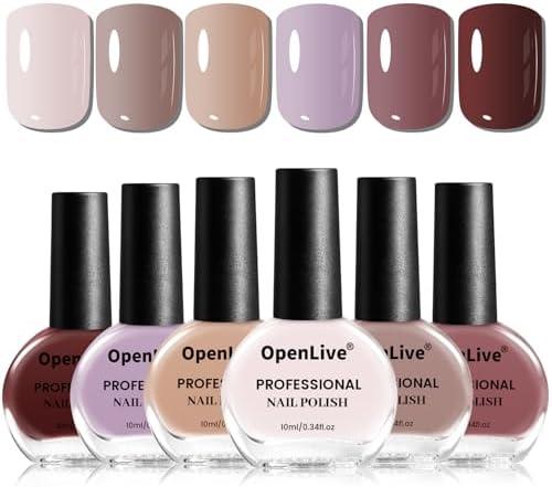 OpenLive 10ml Nude Pink Nail Polish Set 6 Colors Brown Red Purple All Seasons Neutral Color Quick Dry Nail Polish Set for Women Salon DIY Nail Art