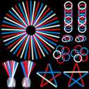 ILHSTY 150 Pcs 8'' Red Blue White Glow Sticks Glow Necklaces In The Dark Party Favors Supplies Bright GlowSticks Bulk with Accessories for Birthday Halloween 4th of July Party