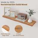 Floating Shelves for Wall Decor, Rustic Solid Elm Wood Live Edge Floating Shelves Wall Mounted, Wall Shelves with Invisible Bracket for Living Room Bathroom Bedroom Kitchen, 32 Inch Set of 2, Natural