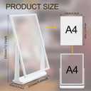 Thyle 2 Pack Plastic Sign Holder Rotating Double Sided Menu Displays Stand 8.3" x 11.69" T-shaped Tabletop Sign Stand for Office, Store, Restaurant, Conference, Trade Show, Wedding Events(White)