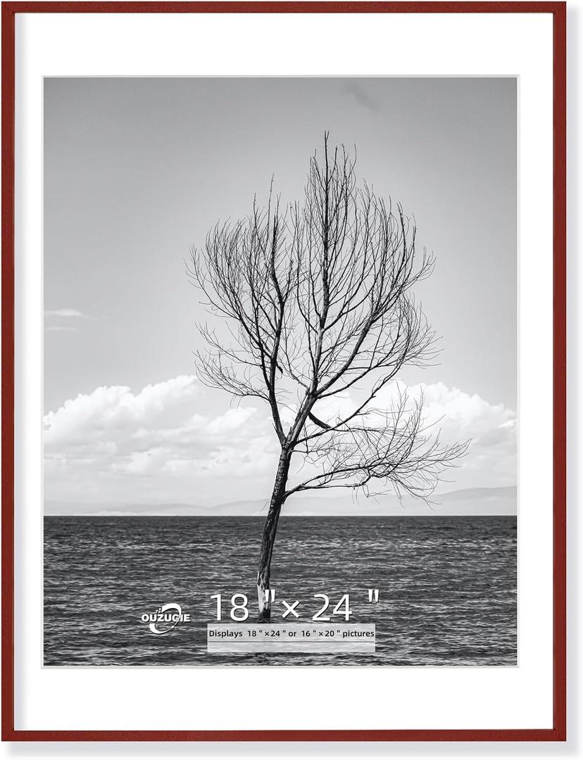 OUZUGIE 18X24 Picture Frame,Display Poster 16X20 With Mat or 18X24 Without Mat,Red Aluminum Poster Frames with Premium Acrylic,Photo Frames with Strong Corner Design for Gallery Wall and Tabletop (18X24, Red)