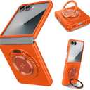 For Samsung Galaxy Z Flip 7Rotate Ring Magnetic Protection Shockproof Cover CaseFoldable Slim Case Compatible with Samsung Galaxy Z Flip 7 (Orange)