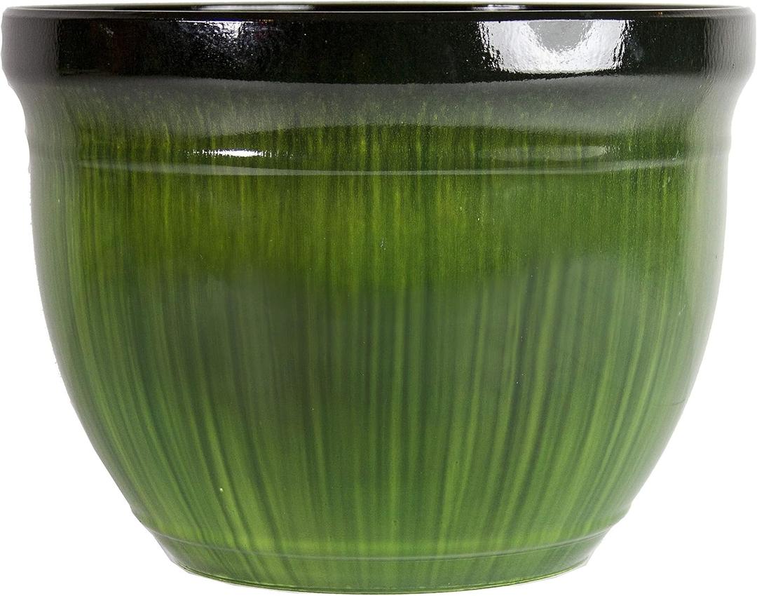 (MRR15-205 Large Round Planter - Modern Indoor & Outdoor Decorative Flower Pot/Box (15", Green Drip)