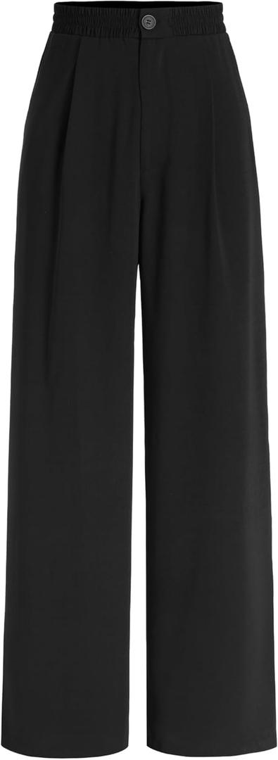 CIDER Solid High Waist Pleated Wide Leg Trousers (XL, Black)