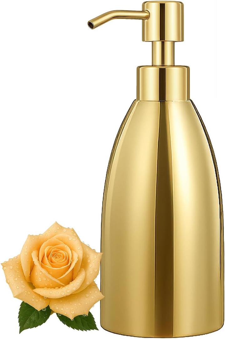 304 Stainless Steel Soap Dispenser 16oz Rust-Proof Liquid Soap Pump Bottle for Kitchen or Bathroom Countertop Hand Dish Lotion Leak-Proof (Polished Gold)