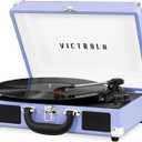 Victrola Journey Bluetooth Portable Suitcase Record Player  with Built-in Speakers, 3 Speed Vinyl Record Player, RCA Out, Headphone Jack (Lavender/Silver)