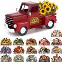 Threehoney Farmhouse Truck Decor 12.2 Inch Vintage Red Metal Truck with 16 Magnet Spring Table Decoration Summer Centerpieces for Home Kitchen Patriotic Holiday Interchangeable Seasonal Decor(Red)