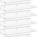 Lifewit Floating Shelves for Bathroom, Acrylic Wall Organizer for Perfume, Makeup, Figures, Nail Polish, Photo, Book, 14" Decor Display Rack for Nursery, Living Room, Bedroom, Kitchen, Clear, 6 Pack, 15 Inches