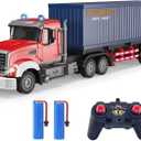 RC Semi Truck with Trailer - 22.5 Inch Semi Truck Toy for Kids, Carrier Van Transport Vehicle with 2 Rechargeable Batteries, 1:24 Container Trucks with LED Lights & Music, Great Gift For Boys Girls