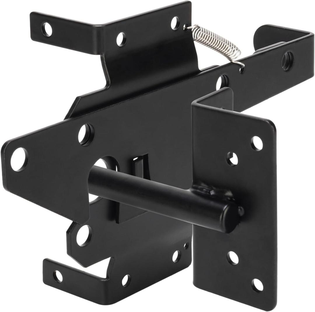 Self Locking Gate Latch, Heavy Duty Post Mount Automatic Gravity Gate Lock Door Latch, Gate Hardware for Secure Pool/Yard/Garden, Steel, Black Finish