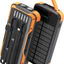 SOXONO Solar Charger Power Bank, PD 20W Fast Charging External Batter, 40000mAh Portable Phone Charger Built in 4 Cables with Dual Bright Flashlights for Camping, Hiking, and Outdoor Use (Black-orange)