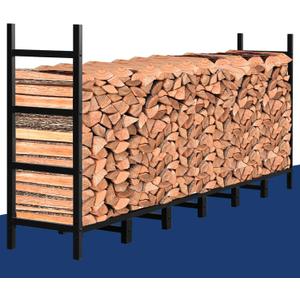 USCNC 8FT Matte Black firewood rack outdoor Indoor Holder for Fireplace Wood StorageOutdoor Indoor Metal Wood Pile Storage Organizer, Patio Logs Stand tool