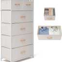 Fabric Dresser for Bedroom, Tall Skinny Dresser with 6 Drawers, Storage Organizer Tower, Steel Frame Wooden Top for Closet, Living Room, Hallway(Beige)
