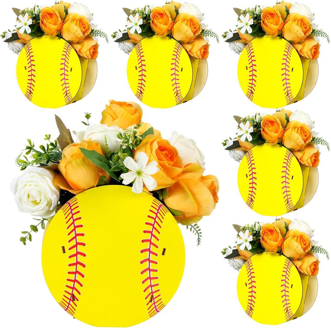 Cinnvoice 6 Pcs Wooden Centerpieces for Tables Baby Shower Decorations Tabletop Boxes Party Favor for Birthday Baby Shower Wedding Garden Tea Party(Softball)