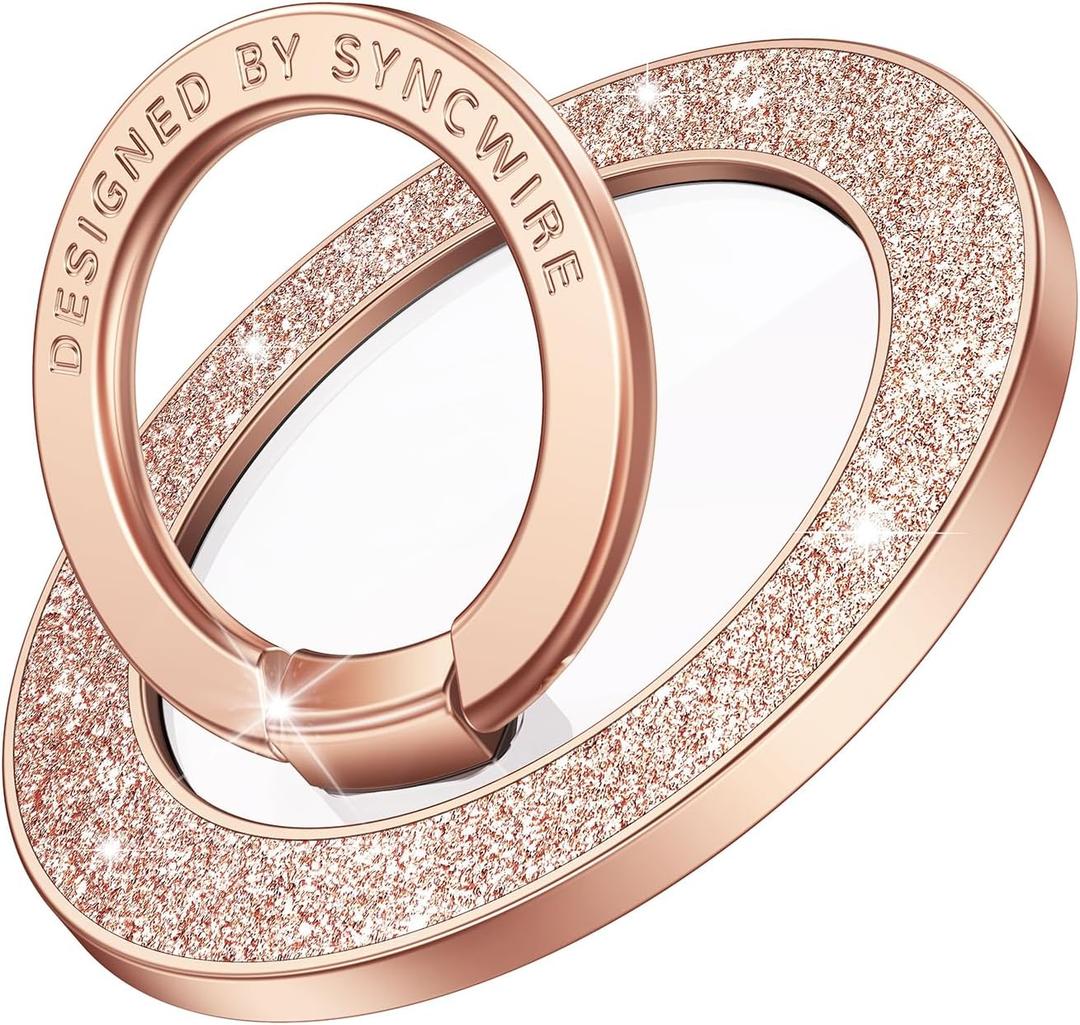 Syncwire Magnetic Phone Grip for MagSafe, Sparkle Ring Holder, Rotatable Kickstand Bling Ring Stand Removable MagSafe Accessories for iPhone 17 Pro Max 16 15 14 13, Android, Samsung etc. (Rose Gold)