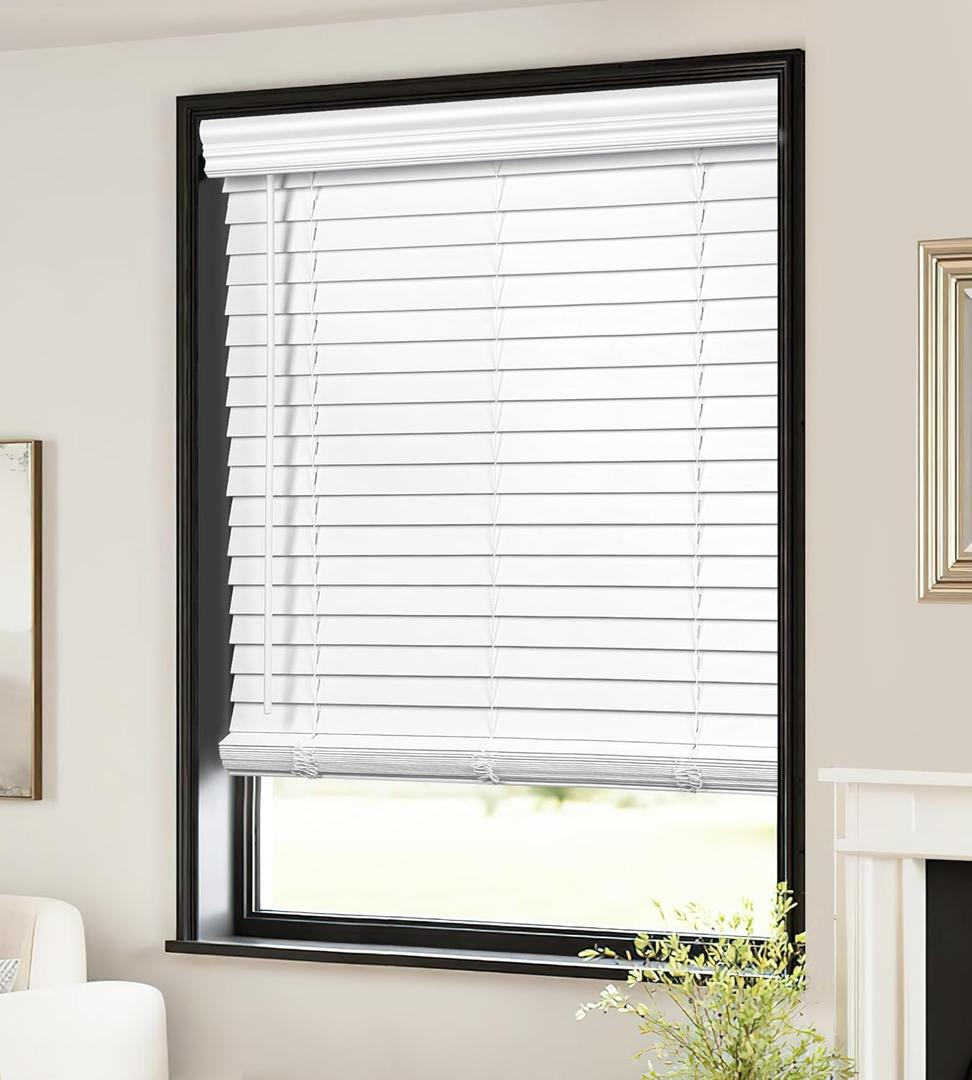 LazBlinds 2-inch Cordless Faux Wood Blinds with Royal Valance, Room Darkening Horizontal Window Blinds, Inside Mount Blinds for Windows - Fit for Window 27'' W x 36'' H - White