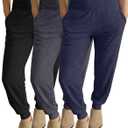 Ficerd 3 Pack Women's Lounge Pants, Cozy Yoga Joggers with Pockets High Waisted Workout Sweatpants Lightweight Comfy Pants (Medium, Black, Dark Heather Gray, Dark Blue)