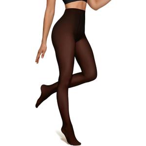 OEAK Womens Fleece Lined Tights Fake Translucent Pantyhose Thermal Opaque High Waisted Winter Legging Footed Sheer Tights (Small-Medium)