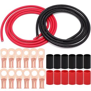 6 AWG Gauge Wire UL1015 Battery Power Tinned Oxygen Free Copper OFC Welding Cable Boat Inverter Red Black Total 13.1FT and Lugs Terminal Connectors with Heat Shrink Tube