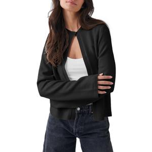 Saodimallsu Womens Lightweight Cardigans Open Front Long Sleeve One Button Casual Crewneck Loose Knit Shrug Sweater (Black, L)
