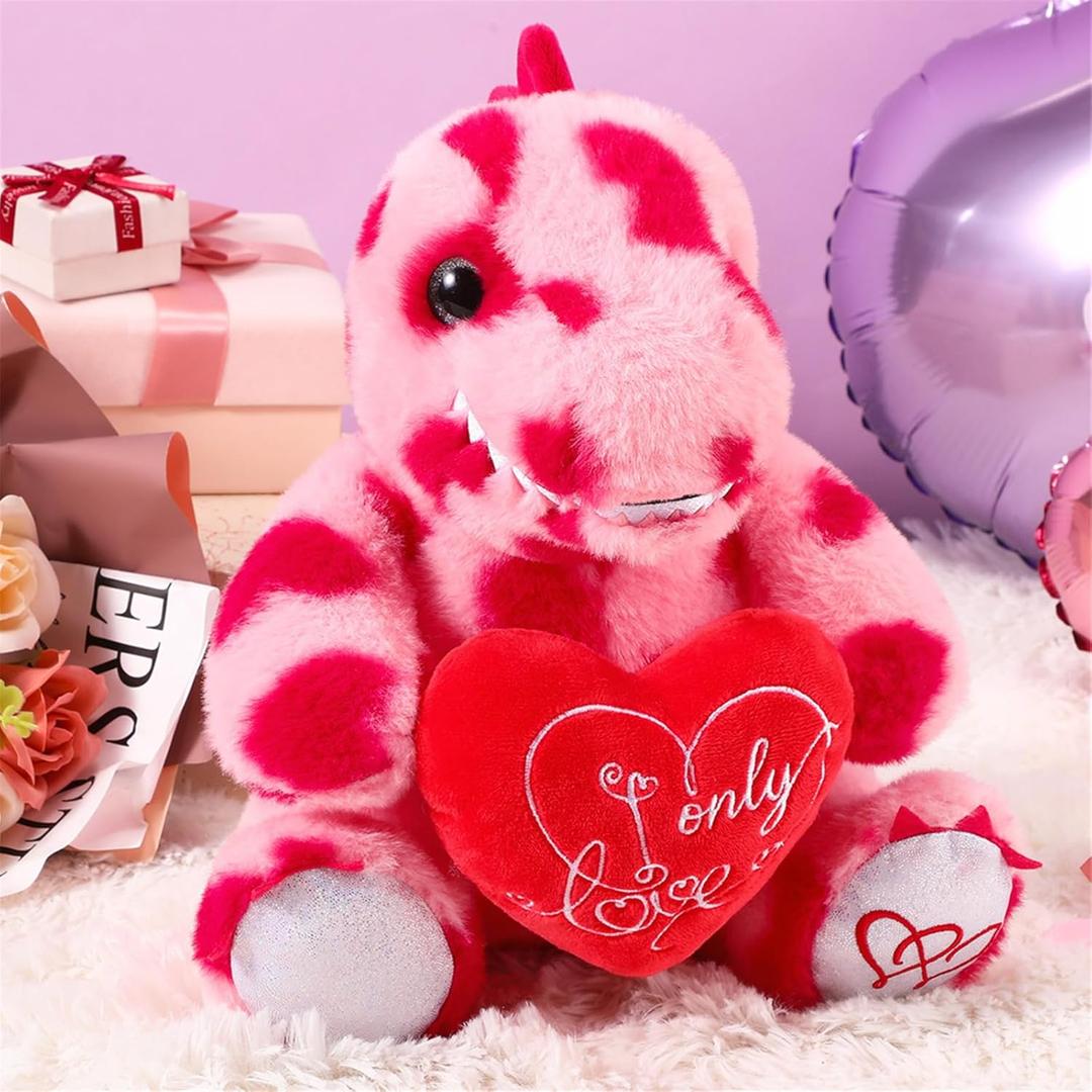 Kasyat Valentine Gift 12' Big Dinosaur Stuffed with Heart Cute Plush Animal Valentine Soft Dinosaur Romantic Gift Adorable Home Decoration for Birthday Anniversary Girlfriend Boyfriend Women Lover