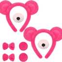 8 Pcs Halloween Bear Costume for Adult Bear Ears Headband Tail Nose Animal Accessory for Carnival Cosplay (Rose Red)