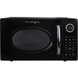 Nostalgia Retro 1000W Microwave Oven 1.1 Cu Ft Capacity Child Safety Lock, 8 Auto-Cook Settings Countertop Kitchen Appliance Black