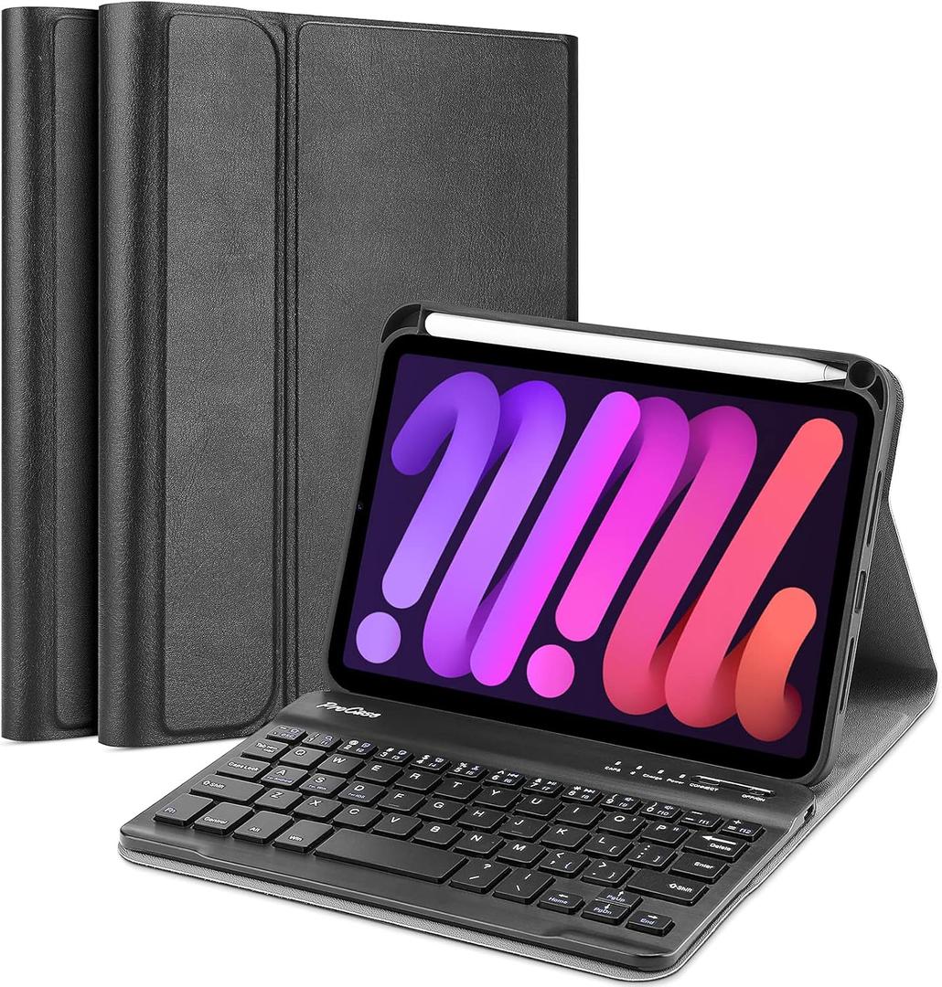 ProCase Keyboard Case for iPad mini 7 (A17 Pro) 2024 / iPad mini 6 2021, Detachable Wireless Keyboard Protective Cover Cases for 8.3 Inch iPad mini 7th 6th Generation Gen Keyboard Case- Black