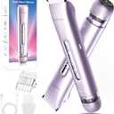 Bikini Trimmer for Women 2 in 1, Dual Head Womens Electric Shaver, Electric Razors for Pubic Hair, IPX7 Waterproof Rechargeable Facial Hair Removal for Shaving Underarm Leg Arm Body Face, Purple