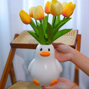 Mougigi Unique Duck Vase - Cute White Ceramic Handcrafted Piece with Round Modern Design, Funky Aesthetic Table Decor for Flowers/Accessories, Cool Animal Goose-Themed Art Vase Great for Decor Gifts