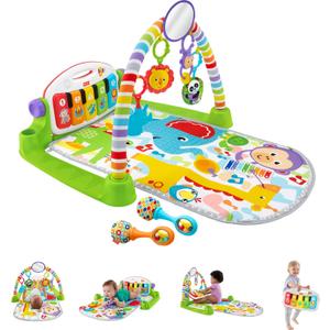 Fisher-Price Baby Playmat Deluxe Kick & Play Piano Gym for Learning & 2 Maracas Soft Rattles for Newborn to Toddler Play Ages 0+ Months
