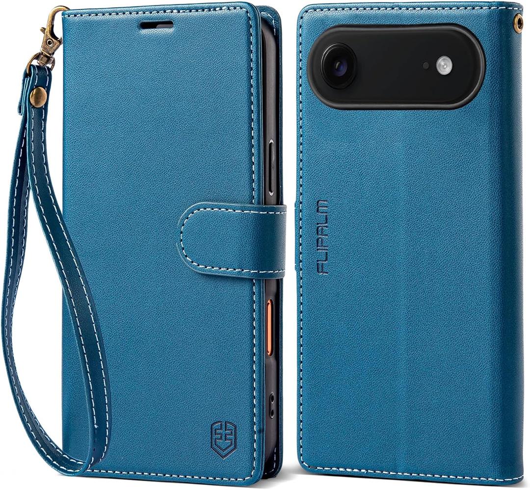 2 x FLIPALM Wallet Case for iPhone 17 Series with Wrist Strap - PU Leather Folio Flip with Credit Card Holder & Kickstand, Protective Cover (Blue, for iPhone 17 Air)