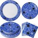 75pcs Spider Party Supplies, 25 Guest Disposable Blue Paper Plates & Napkins, Tableware Decorations Favors, Including 9" & 7" Plates & Napkins for Halloween, Birthday, Parties, and Everyday Use